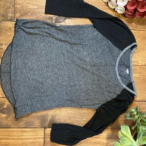 Raglan style gray and black t-shirt